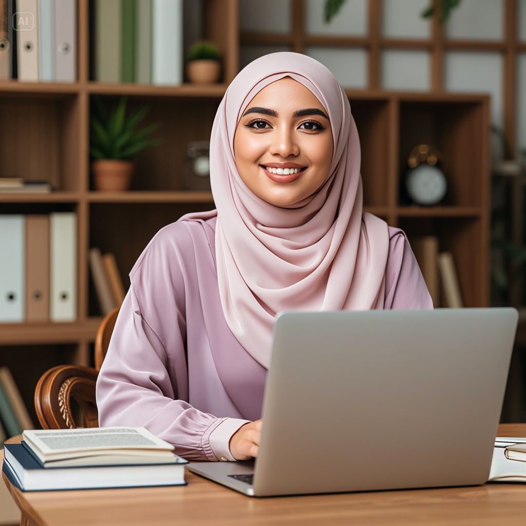 muslim lady using laptop